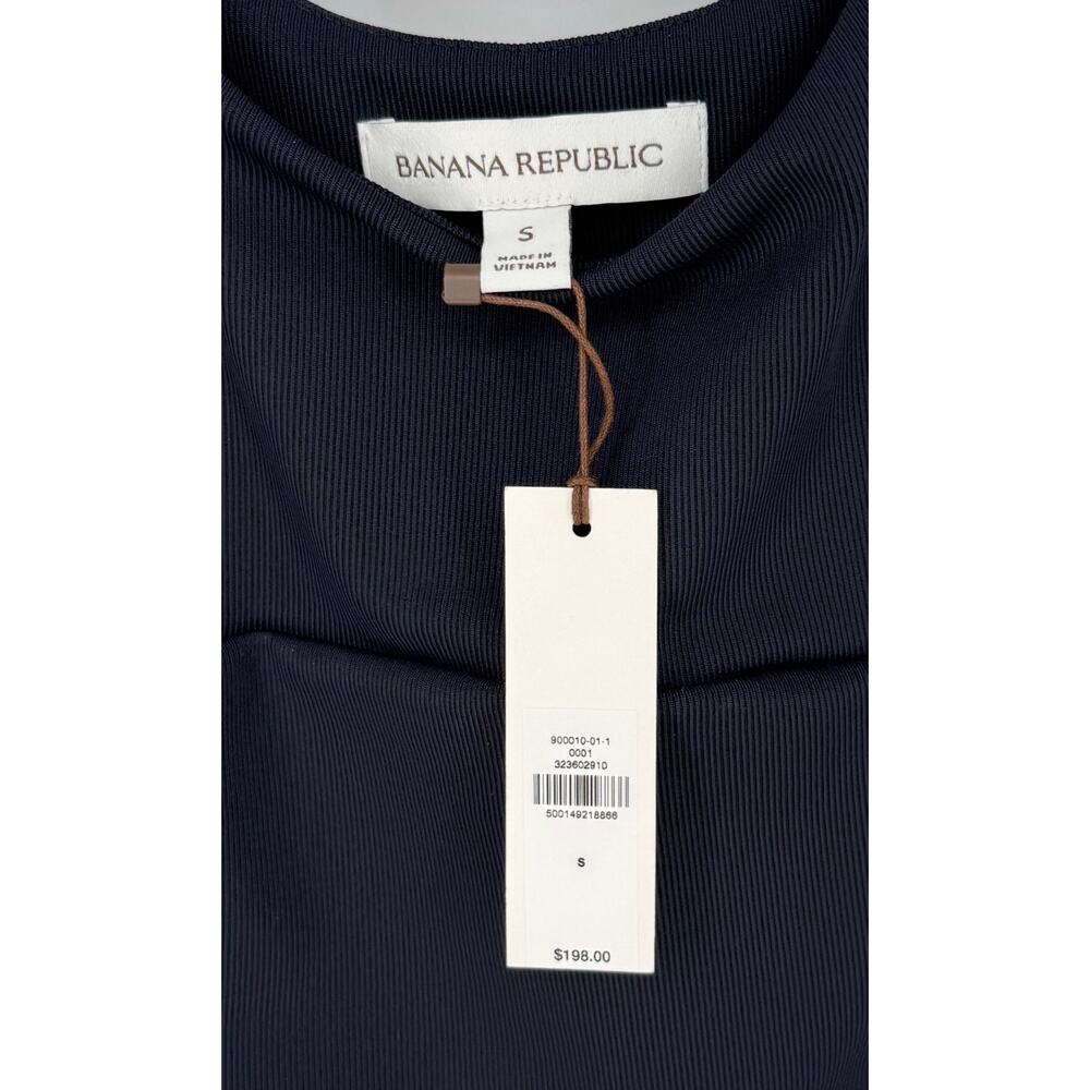 Banana Republic Stretch Cotton Poplin Maxi Dress Navy Blue Cream Size Small - Picture 6 of 10